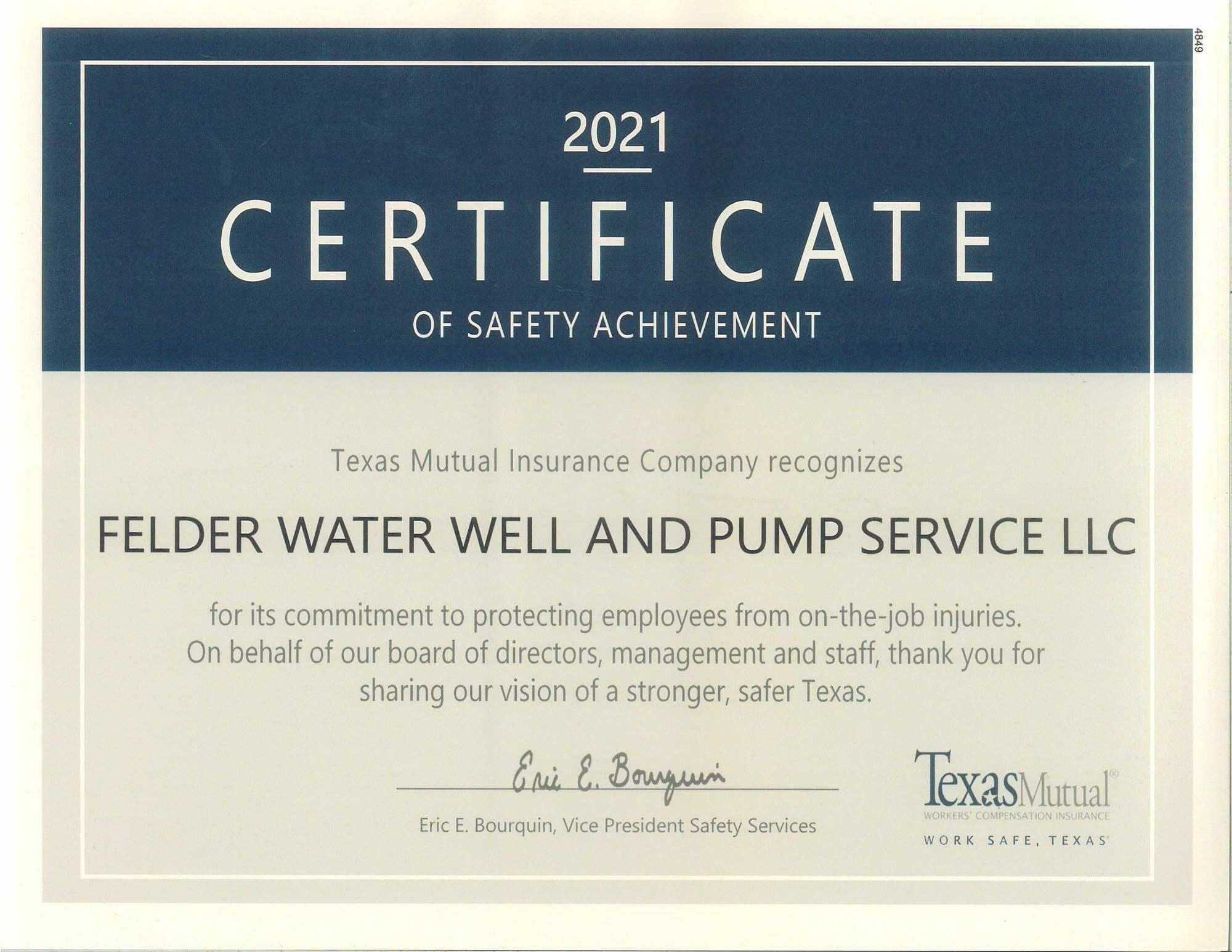 Commitment to Safety 5 Felder Water Well - Water Well & Pump Service